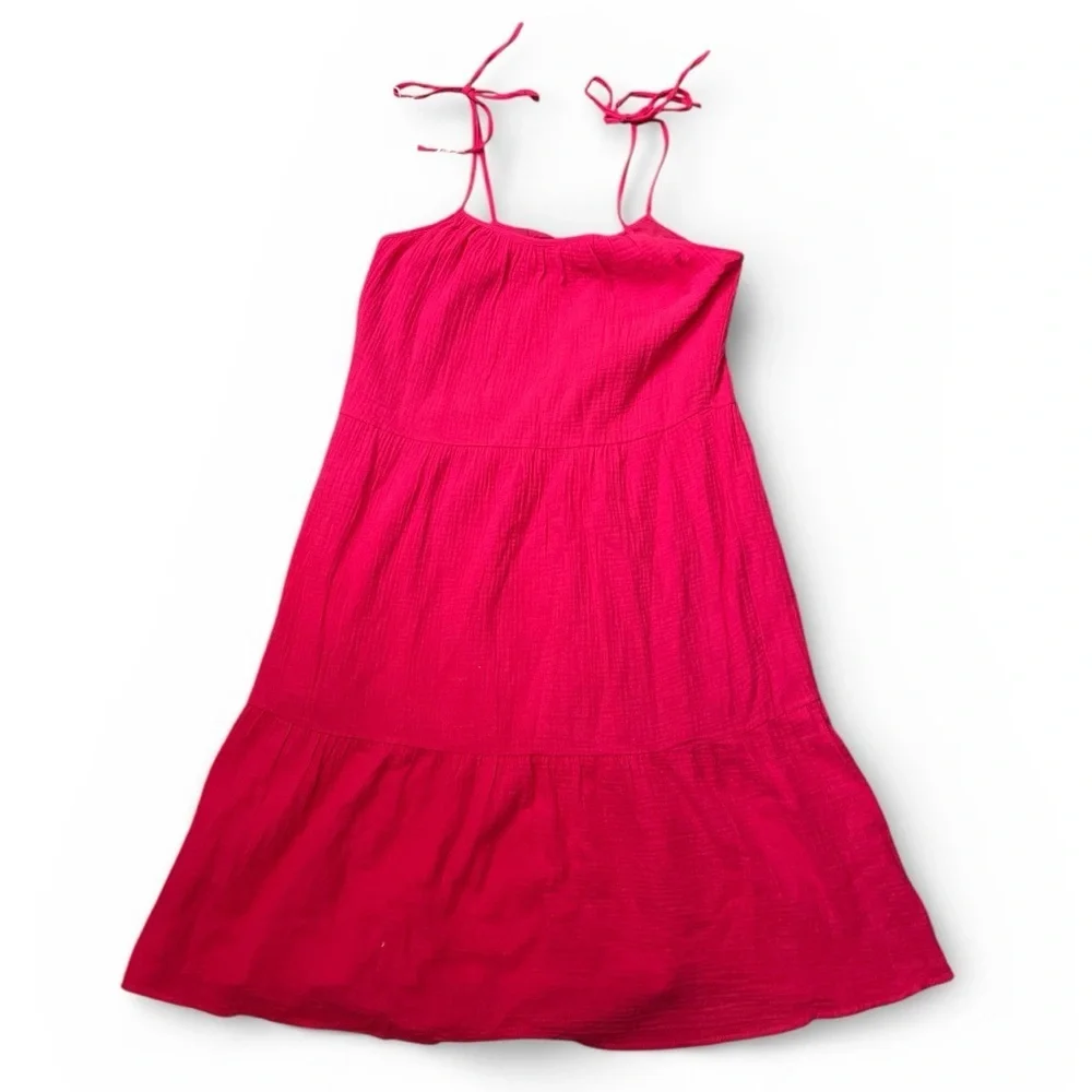 New In Cotton Gauze Summer Sundress with Spaghetti Straps Lined Fuchsia Pink NWT - Picture 4 of 6